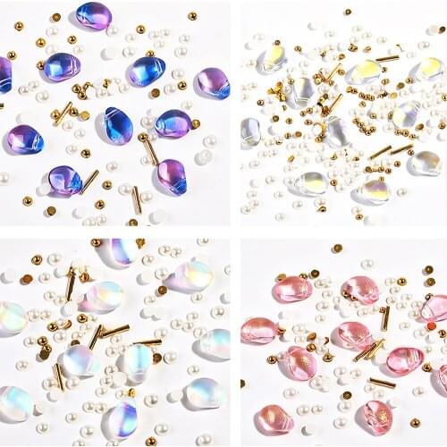 1 Box Nail Rhinestones Stones Rivet Studs Bead Blue/Aurora/Green Nail Art Decoration Crystal Charms Diamond Gems Accessories SY