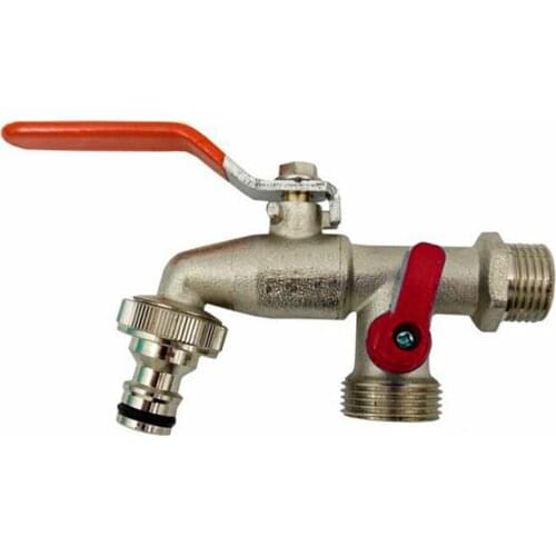 1pcs Brass Tap Valve Faucet Double Outlet Garden-Outdoor Tap Valve Faucet 1/2inch BSP For Hozelock Faucet Tool Part