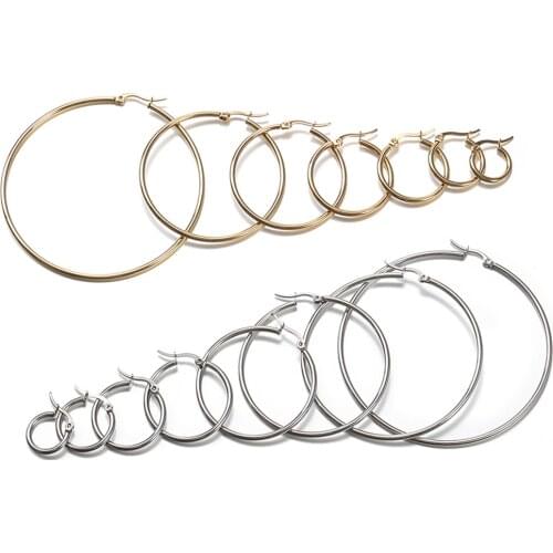10pcs Gold Earrings 316L Stainless Steel Open Earrings 15 20 25 40mm Earring Hooks Ear Ring for Jewelry Making Components DIY