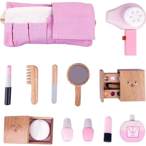 12Pcs Wooden Beauty Salon Pretend Makeup Toy Role Play Cosmetics Toy Simulation Beauty Accessories for Kids Gifts