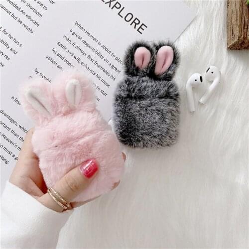 3D Cute Winter Warm Plush Fox Fur Rabbit Ears Headphone Earphone Case For Apple Airpods 1 2 pro Wireless Charging Headset Cover