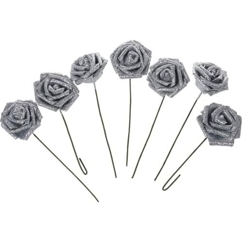 7 Foam Rose Artificial Flower Glitter Bridal Bouquet Home Wedding Decoration Silver CNIM Hot