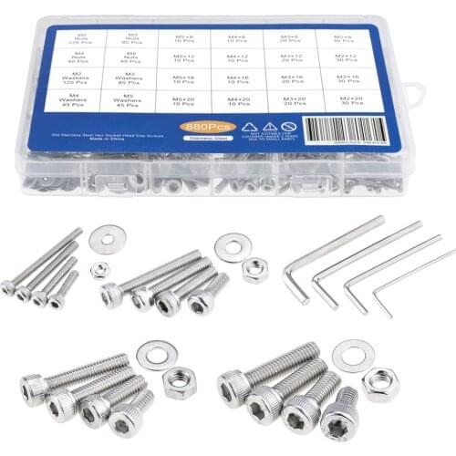 880PCS/Box M2 M3 M4 M5 Hex Allen Socket Cap Head Screw Set Stainless Steel Hexagon Kit Assortment