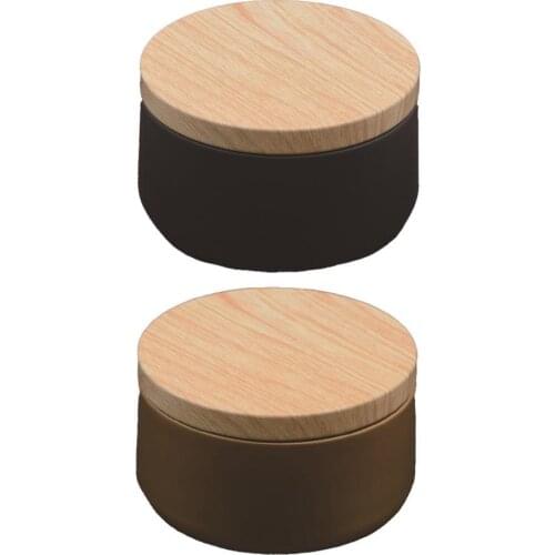 Candle Jar Tin Box Practical Portable Wood Lid Black Elegant Cosmetic Groceries Jar Pot for Coffee Desktop Storage Supplies