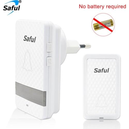 Saful White Self-powered Wireless DoorBell Waterproof 28 Rings EU/US plug Cordless Doorbells 110V-220V with 1 Button+1 Receiver