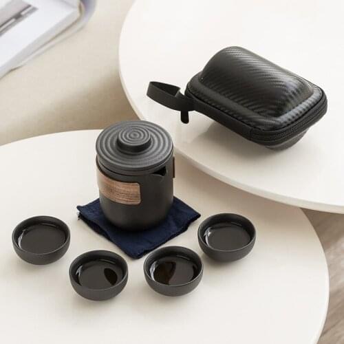 Black Pottery Quick-off Cup, Portable Travel Tea Set, Kung Fu Tea Set, One Pot/four Cups