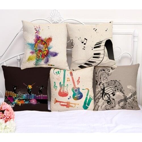 Decorative Pillow Cushion Case music Festival Note Fashion Pillowcase 17.5 Inch Cotton Linen Chair Seat Throw Pillow Cover C1087