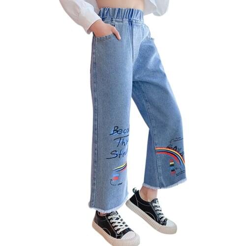 Jeans For Girl Letter Jeans For Girls Rainbow Stirped Kids Jeans Spring Autumn Childrens Clothing