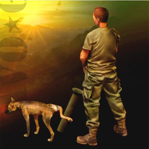 Resin Figure 1/35 Scale Model Kit Peeing Soldier And Dog GK Assembly Models Kit Resin Colorless Self-Assembled Toy NO.586