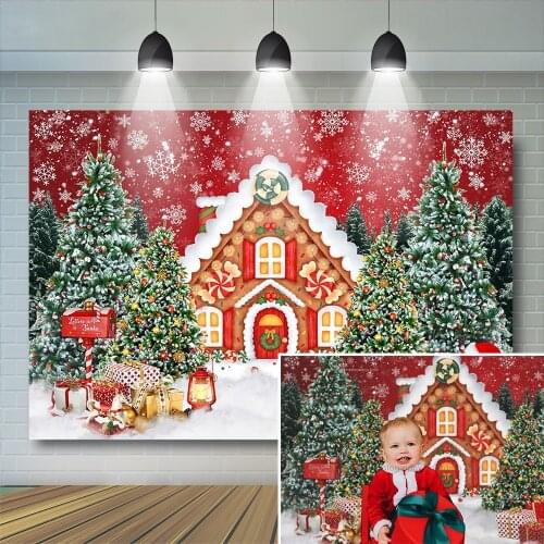 Christmas Candy House Backdrop Kids Photography Props Toy Tree Snowy Scene Family Portrait Background Child Baby Photostudio