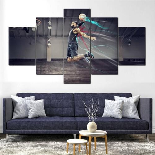 LBJ Basketball Tomahawk Dunk 5 Pcs Modern Home Wall Decor Canvas Picture Art HD Print Painting On Canvas for Living Room
