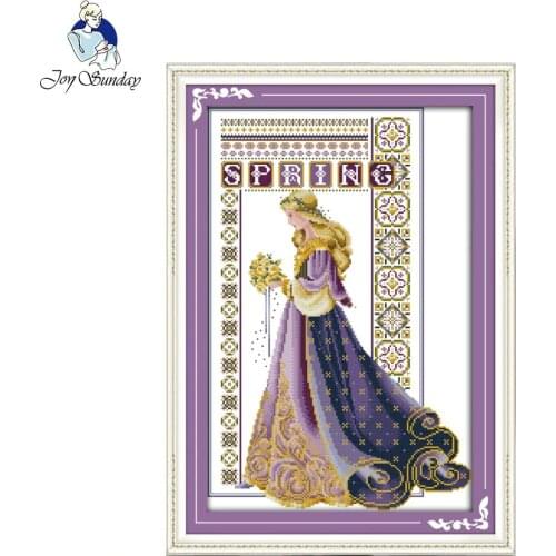 Joy sunday figure style The bride with flowers cross stitch embroidery designs canvas for painting