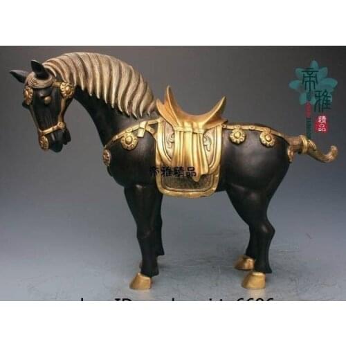 China Bronze Copper 24K Gold Gild Silver Palace Animal Zodiac War Horse Statue