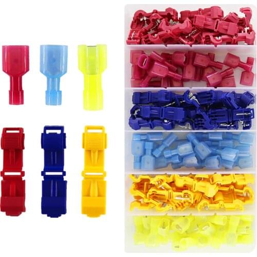 120pcs Boxed T-type Terminal Block Wire Connection Clip Quick Peel-Free Connector Plug Industrial/Home Wiring Accessory Cable