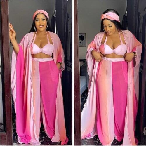 3 Piece Set Women Africa Clothes African Dashiki Fashion Print Long Coat Tops + Wide Pants Suits Sexy Party Plus Size For Lady