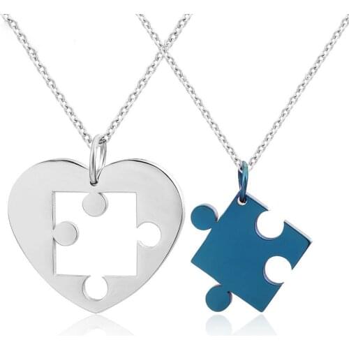 Fashion Heart Puzzle Pendant Necklace for Woman Men Anniversary Valentines Day Jewelry Stainless Steel Couple Necklaces