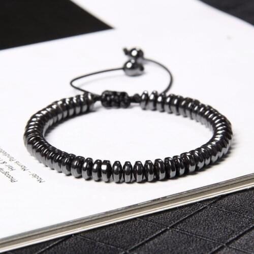 Fashion Weight Loss Round Black Stone Magnetic Therapy Bracelet Health Care Hematite Stretch Charming Bracelet For Men Women