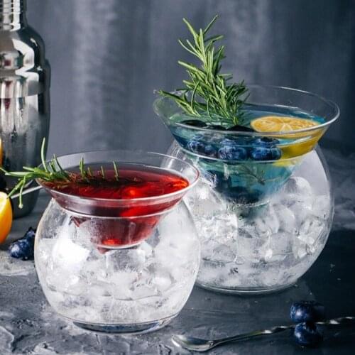 Molecular Mixology Interlayer Triangle Cocktail Iced Crystal Wine Glass Cone Martini Globular Set Bartender Special Drinking Cup
