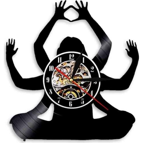 Yoga Studio Wall Art Decor Clock Body-building Sport Vinyl Record Wall Clock Fitness Yoga Wall Watch Unique Gift For Yoga Lover
