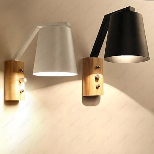 5W LED Wall Sconce Light Fixture E27 Bulb Lamp Lampshade Wood Base Knob Switch Corridor Bedroom Living Room Hotel