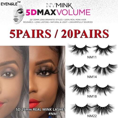 EYENGLE 5D 25mm Real Mink Eyelash 5/20Pairs Natural Thick Long Make Up False Eyelashes Reusable Extension Dramatic Volume Lashes