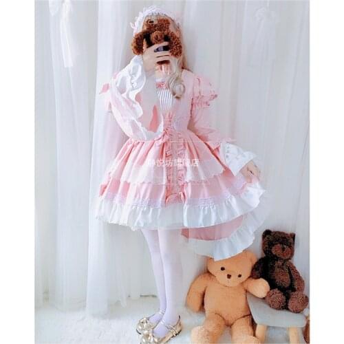 Original Lolita pink dress cos maid outfit girls uniform student loli kawaii Princess dress free shipping