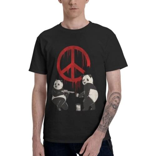 Pandalism Peace Sign T Shirt Men Short Sleeve 100% Cotton T-shirts Animal Banksy Street Art Tee Tops Streetwear Tshirts Gift