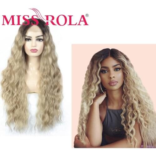 MISS ROLA Long Wavy Brown Blonde Lace Front Wig Synthetic Natural Cosplay Wigs for Women Middle Part Heat Resistant