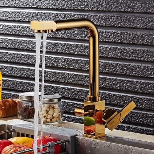 Direct Wholesale New Solid Brass Swivel Square Style Sink Mixer Drinking Water Kitchen Faucet 3 Way Water Filter Tap Sink Faucet