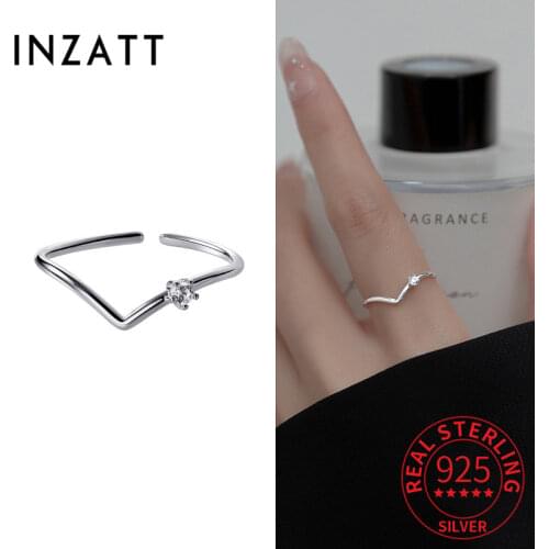 INZATT Real 925 Sterling Silver Zircon Letter V Adjustable Ring For Charming Women Hiphop Fine Jewelry Minimalist Accessories