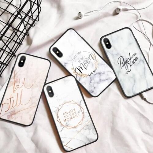 Luxury Marble Letter leaf text Phone Case Tempered glass For iphone 6 6S 7 8 plus X XS XR 11 12 mini PRO MAX Shell Cover Funda