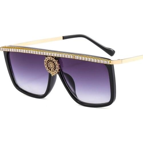 Stylish Large Frame Sunglasses Ladies Handmade Diamond - Encrusted Glasses Half - Frame Metal Sunglasses Oculos De Sol Masculino