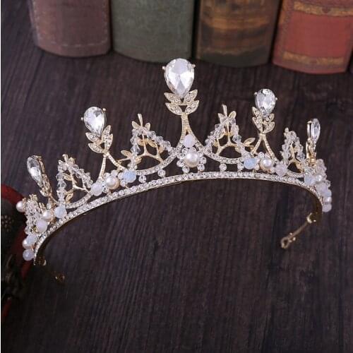 Wedding Hair Accessories Bridal Tiara Wedding Crown Gold Crowns and Tiaras Rhinestone Pearl beaded Headpiece Diadem Crown