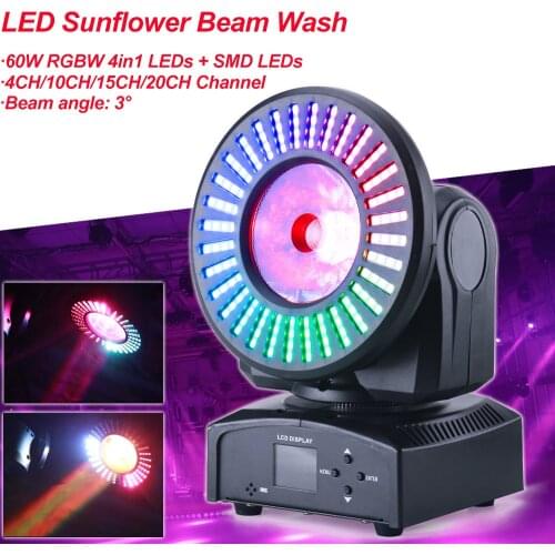 85W LED Sunflower Beam Wash Moving Head Light RGBW 4IN1LEDs DMX-512 Control Professional Disco DJ Party Stage Lights