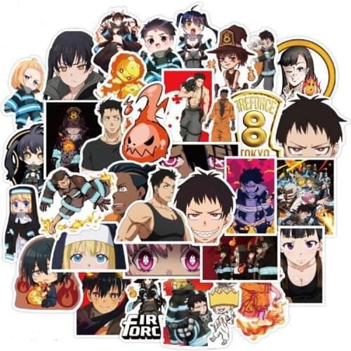 50 Pcs/pack Cartoon Anime Fire Force Waterproof Stickers for Skateboard Snowboard Laptop Luggage Bicycle Decal Stickers Toys
