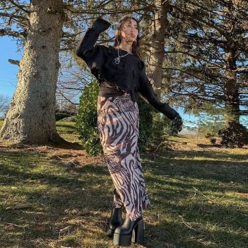 2021 New Y2K Maxi Skirt Womens Vintage High Waist Bodycon Straight Skirts Zebra Striped Sexy Elegant Long Skirt Female Harajuku