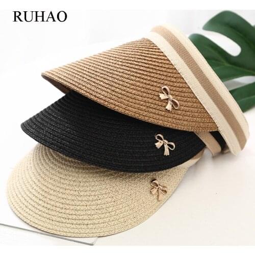 MAERSHEI 2019 New Womans Sun Hats Female Bowknot Visor Caps Hand Made DIY Straw Summer Cap Casual Shade Hat Empty Top Hat Beach