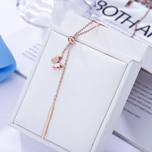 New Gold Butterfly Pendant Necklace Choker Stainless Steel Necklace Jewelry Women Chain Vintage Cute Accessories Graduation Gift
