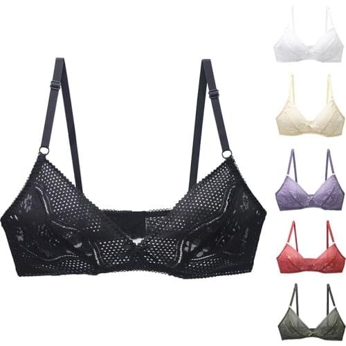 Sexy Transparent Bras Women Lace Large Size Adjust Breathable Big Breast Underwear Thin Cup Push Up Hollow Femme Lingerie