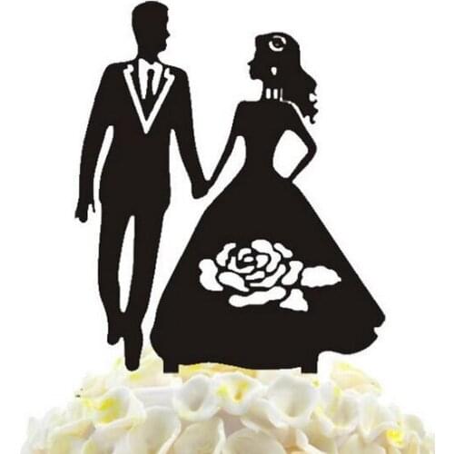 100pcs/lot Creative lovers hand in hand design Acrylic wedding inserted card Wedding Cake Topper Party Cake Decorations