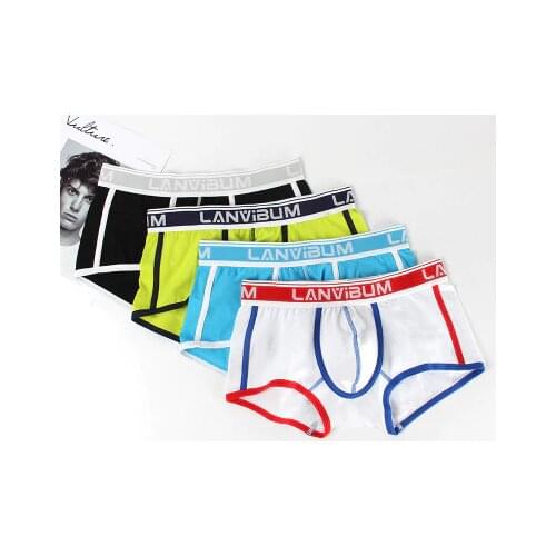 2020 Brand LANVIBUM Underwear Mens Mid-Waist Lycra Boxers Contrasting Solid Boxer Shorts