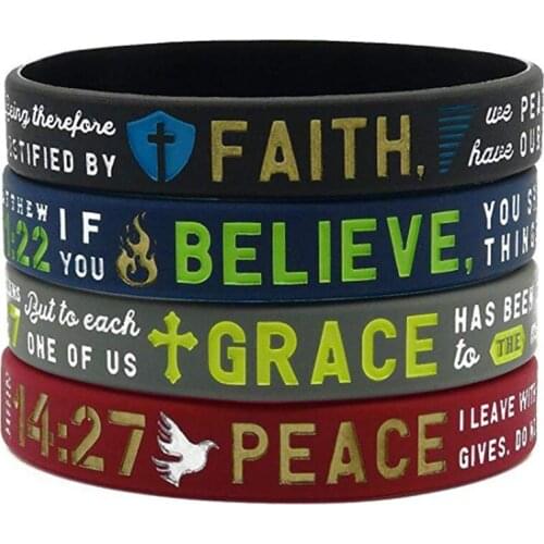 30pcs Faith Believe Peace Grace Silicone wristband rubber band Bible Bracelets Christian Religious free shipping by ePacket A