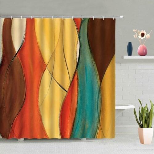 3D Stereo Geometric Shower Curtain Color Line Simple Abstract Background Cloth Bathtub Decoration Screen Waterproof With Hooks