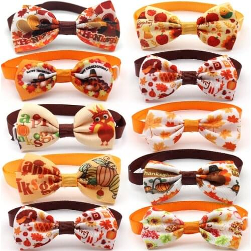 30/50 Pcs Dog Accessories Thanksgiving Day Turkey Dogs Pet Bow Tie Pet Grooming Fall Dog Bows For Small Dog Bow Tie Pet Supplies