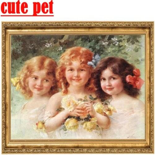 Diamond Painting Little girls holding flowers CrossStitch Needlework Square round Diamond Mosaic Pattern Full Diamond Embroidery