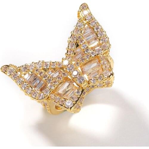 Bling Iced Out Butterfly Rings For Men Women Gifts 2 Colors Micro Paved Zircon Rings Fashion Hip Hop Jewelry