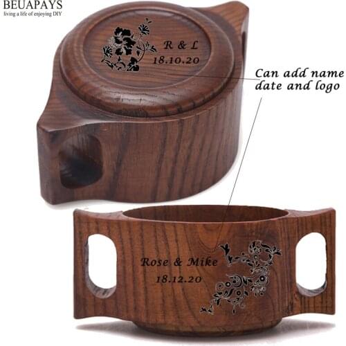 4pcs customized wooden bowl name date logo wedding Hold the handle with both hands dig the whole wood empty the childrens gifts