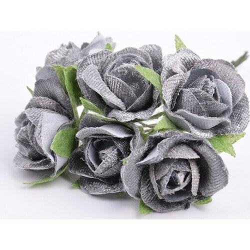 Purple Handmade Rose Mini Artificial Flowers Bouquet Tea Rose Bud For Wedding Home Decoration Scrapbooking DIY Craft Supplies