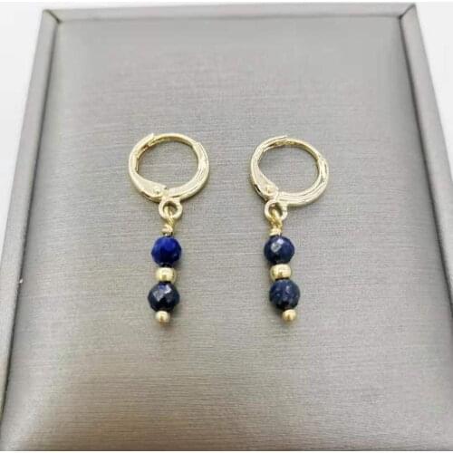 Faceted Lapis Lazuli Bar Earrings Simple Drop Pendants Charms 14K Gold Filled Hoops For Women Boho Jewelry Classic Earrings