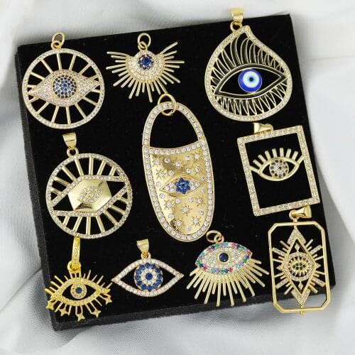 Juya New Designer Paved Zircon Luxury Gold Enamel Greek Evil Eye Charms For Handmade Hamsa Fatima Trendy Pendant Jewelry Making